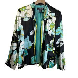 Russell Scott Signature Vintage Silk Floral Art to Wear Blazer Black Blue Sz 10